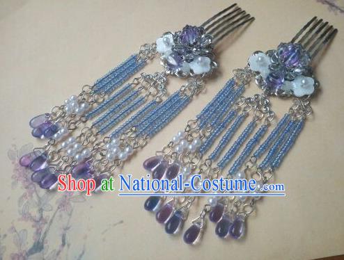 Traditional Chinese Ancient Classical Handmade Hair Accessories Barrettes Hairpin, Hanfu Hair Comb Tassel Step Shake Hair Fascinators Hairpins for Women