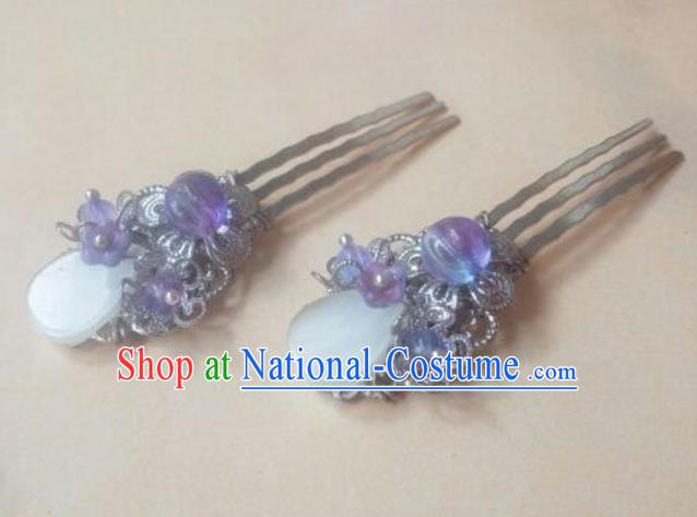 Traditional Chinese Ancient Classical Handmade Hair Accessories Barrettes Princess Purple Hair Comb, Hanfu Step Shake Hair Fascinators Hairpins for Women