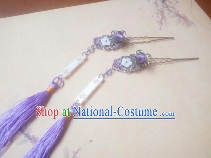 Traditional Chinese Ancient Classical Handmade Hair Accessories Barrettes Princess Purple Tassel Hair Comb, Hanfu Step Shake Hair Fascinators Hairpins for Women