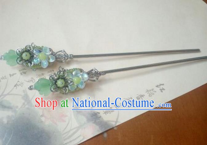 Traditional Chinese Ancient Classical Handmade Hair Accessories Palace Lady Green Hairpin, Hanfu Hair Stick Hair Fascinators Hairpins for Women