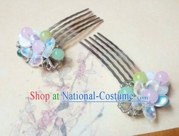 Traditional Chinese Ancient Classical Handmade Hair Accessories Barrettes Hairpin, Hanfu Blue Beads Tassel Step Shake Hair Fascinators Hairpins for Women