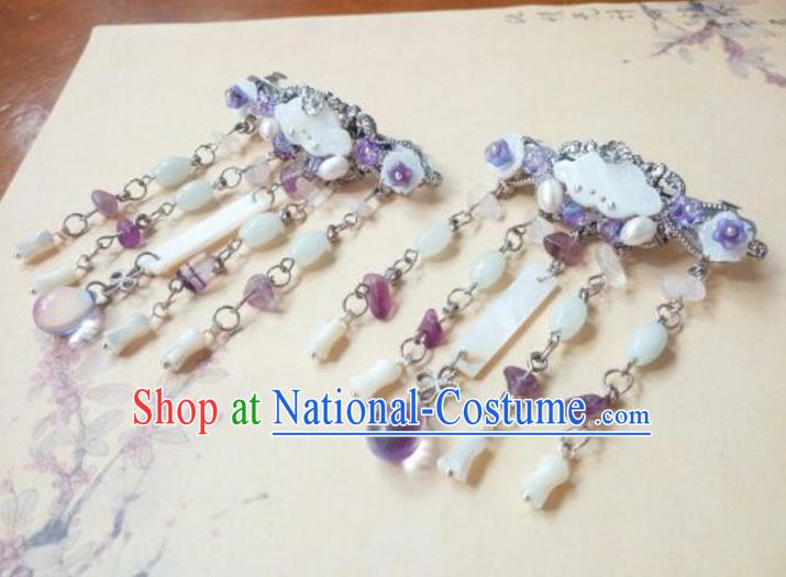 Traditional Chinese Ancient Classical Handmade Hair Accessories Palace Lady Jade Purple Hairpin, Hanfu Hair Claw Hair Fascinators Hairpins for Women