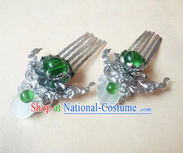 Traditional Chinese Ancient Classical Handmade Hair Accessories Palace Lady Green Bead Hair Comb, Hanfu Hair Claw Hair Fascinators Hairpins for Women