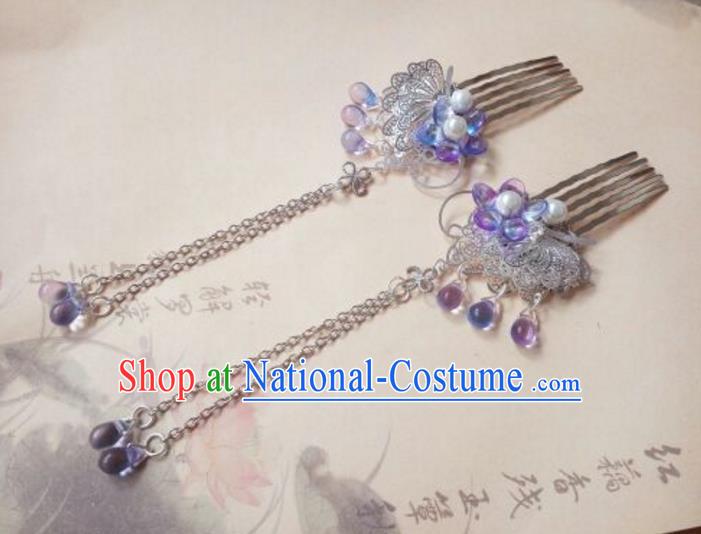 Traditional Chinese Ancient Classical Handmade Hair Accessories Palace Lady Tassel Butterfly Step Shake, Hanfu Hair Stick Hair Fascinators Hairpins for Women