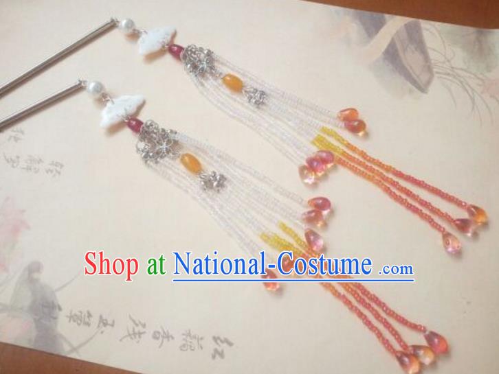 Traditional Chinese Ancient Classical Handmade Hair Accessories Palace Lady Tassel Shell Step Shake, Hanfu Hair Stick Hair Fascinators Hairpins for Women