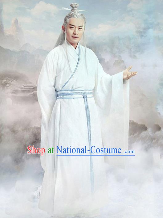 Traditional Chinese Ancient Taoist Priest Costume Swordsman Long Robe, Chinese Ancient Immortal Embroidery Clothing for Men