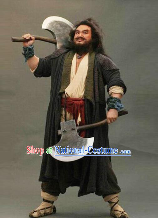 Traditional Chinese Ancient Water Margin Swordsman Costume, Chinese Song Dynasty Bandit Hero Li Kui Clothing for Men