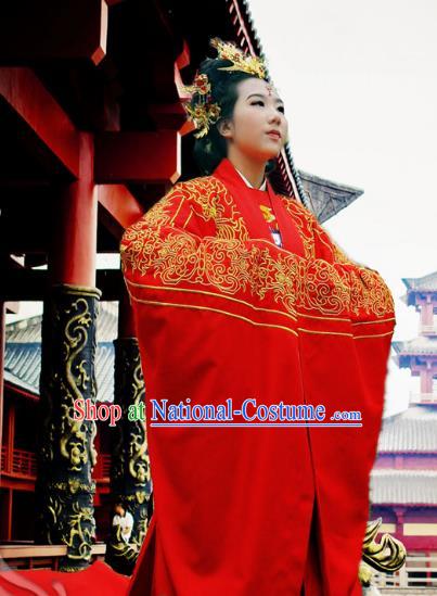 Traditional Ancient Chinese Imperial Empress Wedding Red Costume Complete Set, Elegant Hanfu Clothing Chinese Ming Dynasty Imperial Concubine Embroidered Clothing