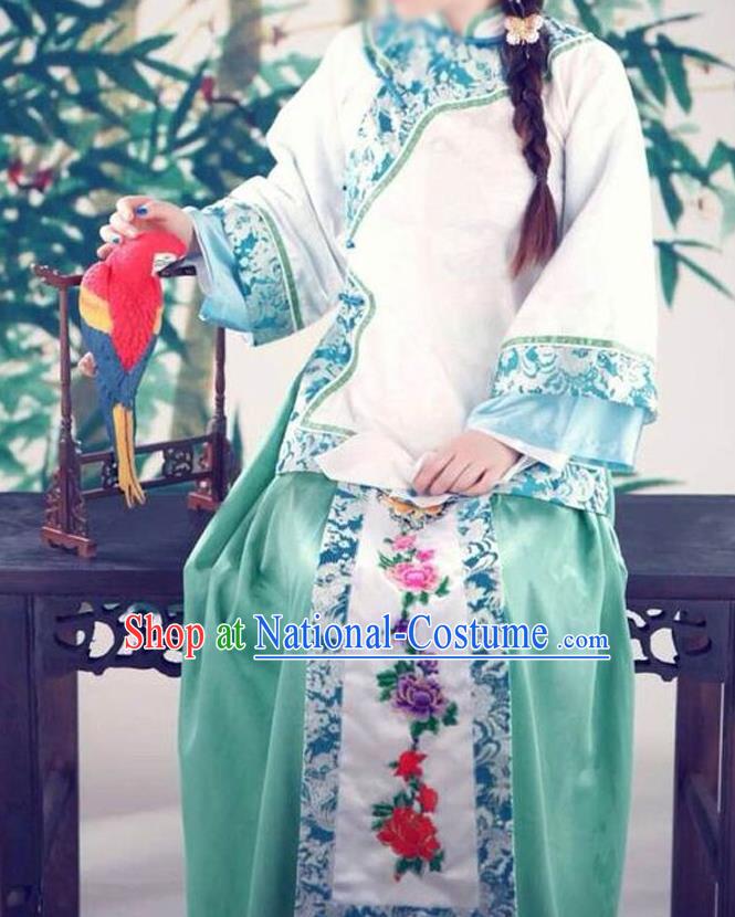 Traditional Ancient Chinese Republic of China Princess Costume Imperial Consort Blue Xiuhe Suit, Elegant Hanfu Clothing Chinese Qing Dynasty Nobility Dowager Clothing for Women