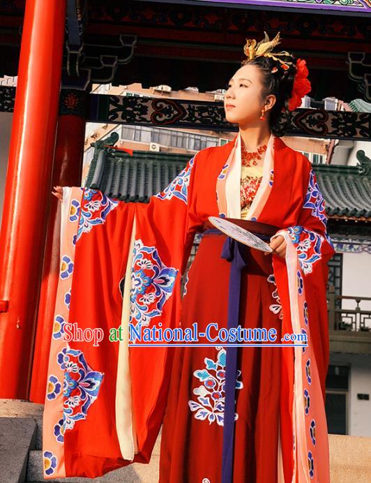 Traditional Chinese Tang Dynasty Imperial Empress Wedding Costume Complete Set, Elegant Hanfu Chinese Imperial Concubine Embroidered Clothing