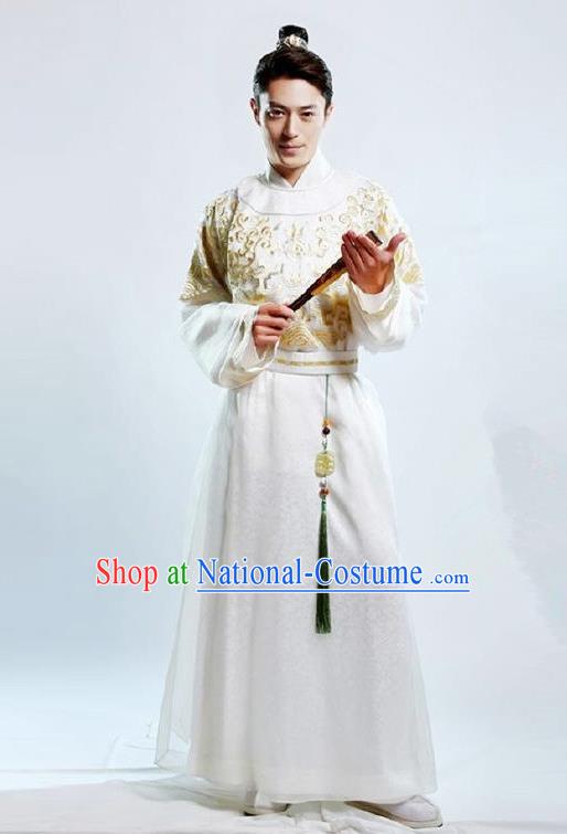 Traditional Chinese Ming Dynasty Nobility Childe Costume Long Robe, Chinese Ancient Prince Embroidery Clothing for Men