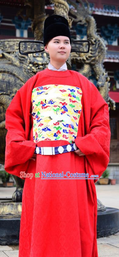 Traditional Chinese Ming Dynasty Lang Scholar Costume Wedding Red Robe, Elegant Hanfu Chinese Bridegroom Embroidered Clothing for Men