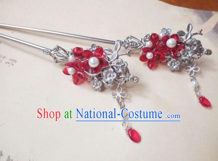 Traditional Handmade Chinese Ancient Classical Palace Lady Red Flower Tassel Hair Accessories Hair Jewellery, Hair Fascinators Hairpins for Women