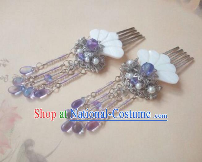 Traditional Handmade Chinese Ancient Classical Palace Lady Purple Tassel Hair Accessories Hair Jewellery, Hair Fascinators Hairpins for Women