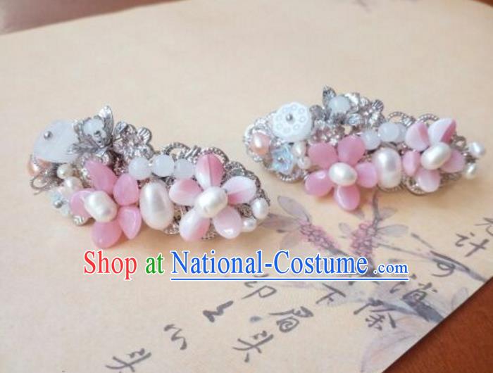 Traditional Handmade Chinese Ancient Classical Hanfu Hair Accessories Pink Oriental Cherry Hair Claw, Princess Hairpins Hair Stick Headwear for Women