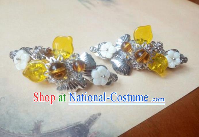 Traditional Handmade Chinese Ancient Classical Hanfu Hair Accessories Palace Lady Yellow Bead Hair Claw, Princess Hairpins Hair Stick Headwear for Women