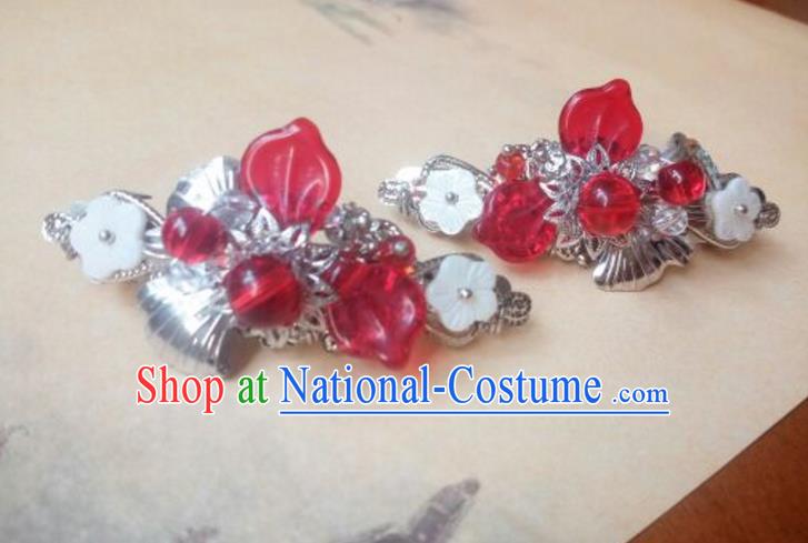 Traditional Handmade Chinese Ancient Classical Hanfu Hair Accessories Palace Lady Red Bead Hair Claw, Princess Hairpins Hair Stick Headwear for Women