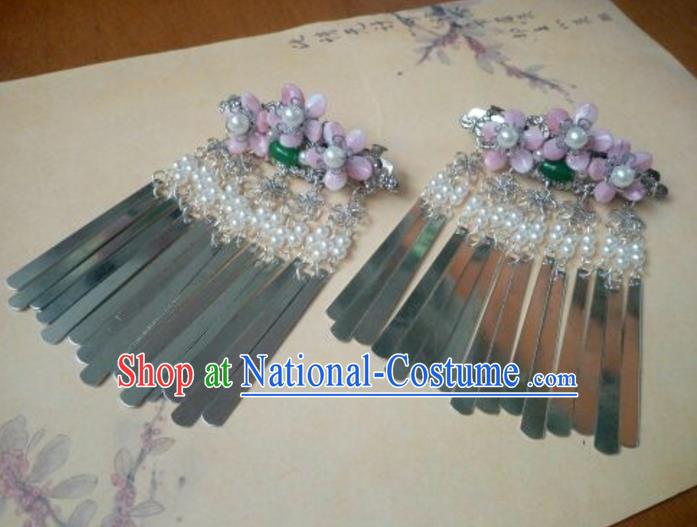 Traditional Handmade Chinese Ancient Classical Palace Lady Hair Accessories Hairpins Pink Flowers Tassel Hair Claw for Women