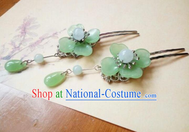 Traditional Handmade Chinese Ancient Classical Hair Accessories Green Flower Hairpin, Hair Fascinators Hairpins for Women