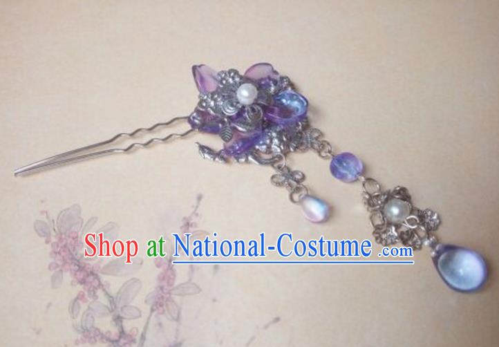 Traditional Handmade Chinese Ancient Classical Hair Accessories Hairpins Tassel Purple Step Shake for Women