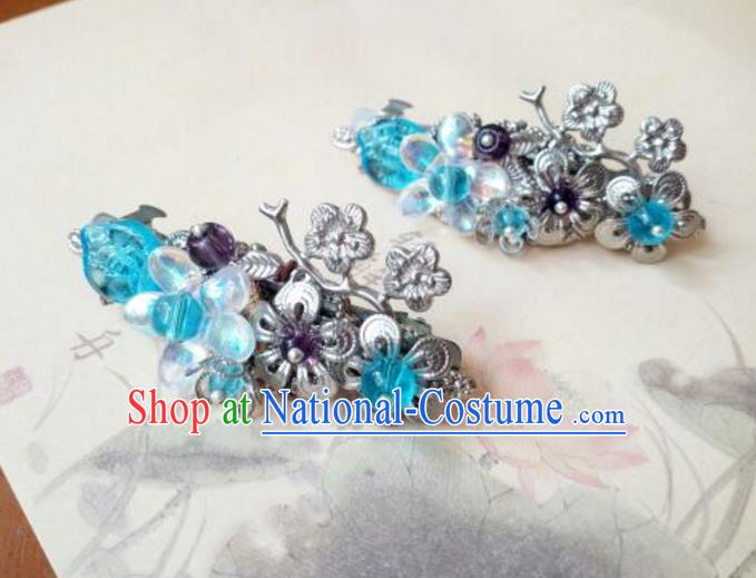 Traditional Handmade Chinese Ancient Classical Hair Accessories Coloured Glaze Blue Hair Claw for Women