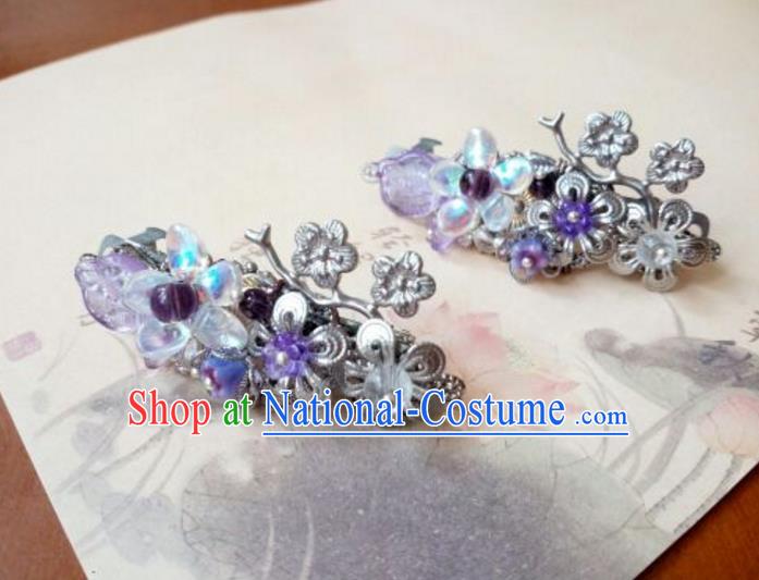 Traditional Handmade Chinese Ancient Classical Hair Accessories Coloured Glaze Purple Hair Claw for Women