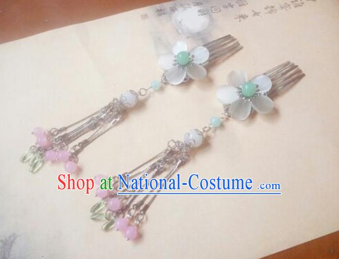 Traditional Handmade Chinese Ancient Classical Hair Accessories Hairpins Pink Tassel Hair Comb Headwear for Women