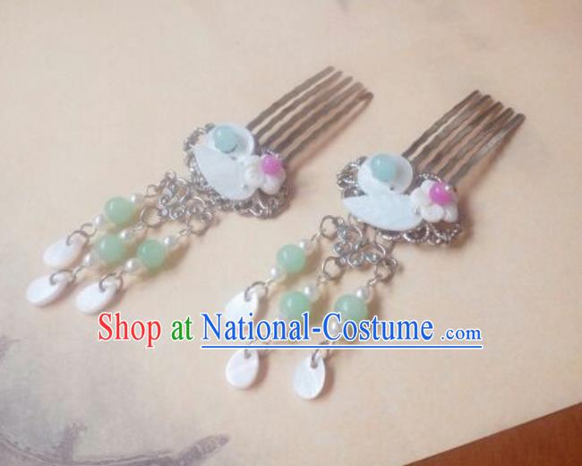 Traditional Handmade Chinese Ancient Classical Hair Accessories Shell Tassel Hair Comb Headwear for Women