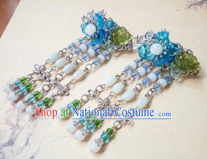 Traditional Handmade Chinese Ancient Classical Hair Accessories Coloured Glaze Beads Tassel Hair Claw Headwear for Women