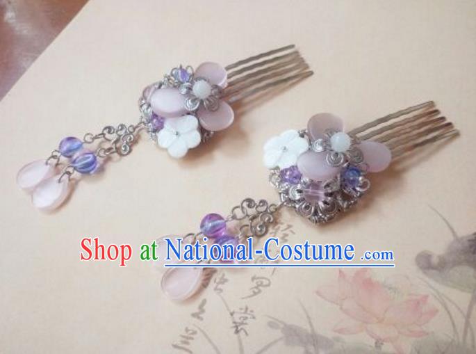 Traditional Handmade Chinese Ancient Classical Hair Accessories Purple Shell Tassel Hair Comb for Women