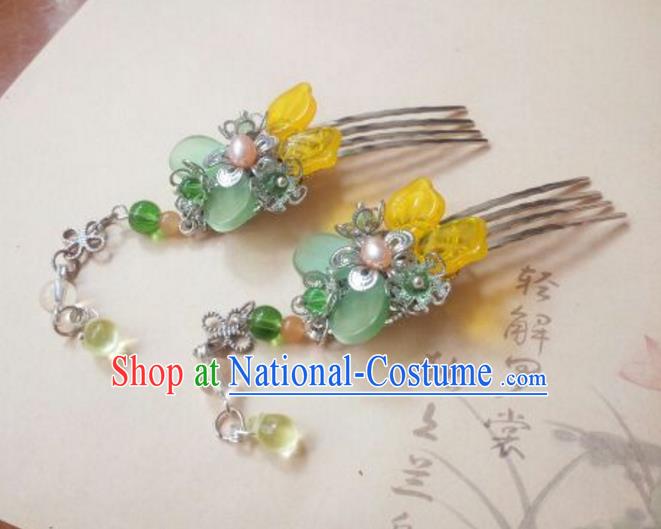 Traditional Handmade Chinese Ancient Classical Hair Accessories Hairpins Coloured Glaze Hair Comb Headwear for Women