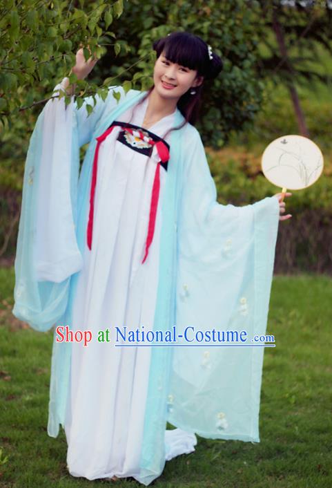 Traditional Chinese Tang Dynasty Imperial Concubine Costume Embroidery Blouse and Slip Skirt, Elegant Hanfu Clothing Chinese Ancient Princess Clothing for Women