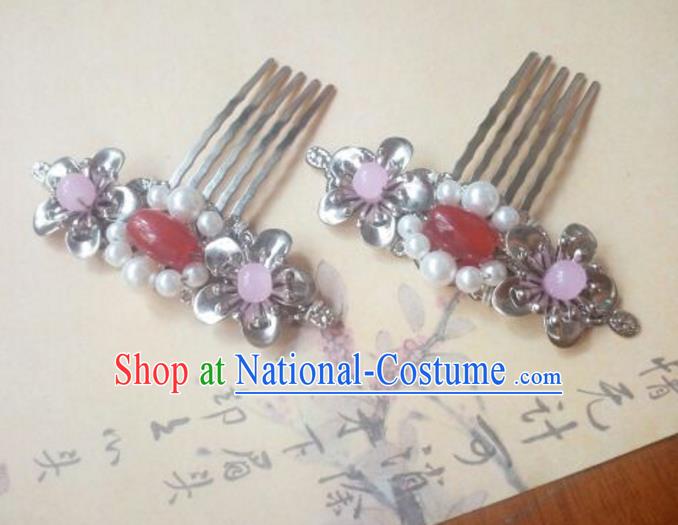 Traditional Handmade Chinese Ancient Classical Hanfu Hair Accessories Red Bead Hair Comb, Princess Palace Lady Hairpins Hair Stick for Women