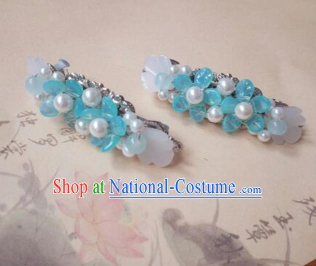 Traditional Handmade Chinese Ancient Classical Hanfu Hair Accessories Blue Hair Claw, Princess Palace Lady Hairpins Hair Stick for Women