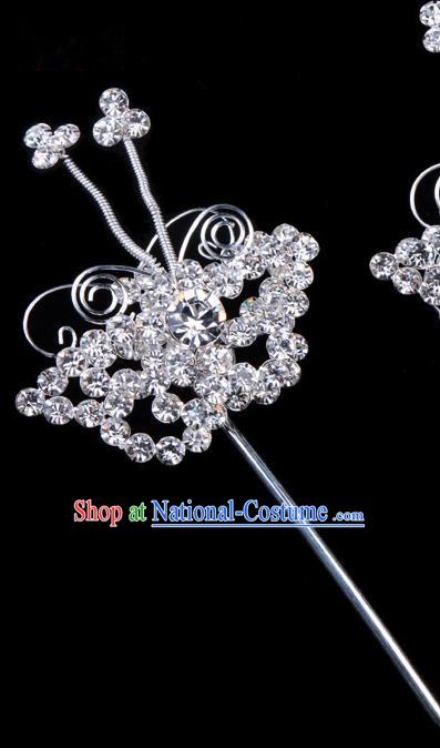 Traditional Beijing Opera Diva Hair Accessories Crystal Butterfly Head Ornaments Hairpins, Ancient Chinese Peking Opera Hua Tan Hair Stick Headwear