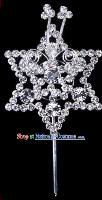 Traditional Beijing Opera Diva Hair Accessories Crystal Hexagon Head Ornaments Hairpins, Ancient Chinese Peking Opera Hua Tan Hair Stick Headwear