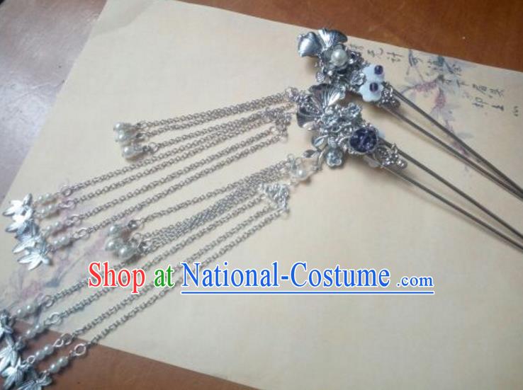 Traditional Handmade Chinese Ancient Classical Hanfu Hair Accessories Tassel Hairpins, Princess Headpiece Hair Stick for Women