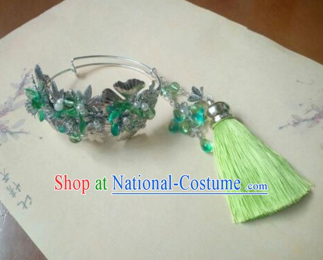 Traditional Handmade Chinese Ancient Classical Hanfu Bracelet, Princess Palace Lady Green Bangle for Women