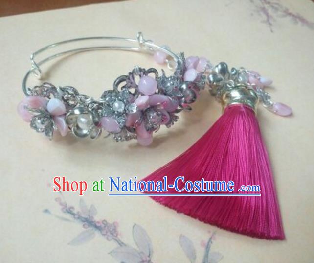 Traditional Handmade Chinese Ancient Classical Hanfu Bracelet, Princess Palace Lady Pink Bangle for Women