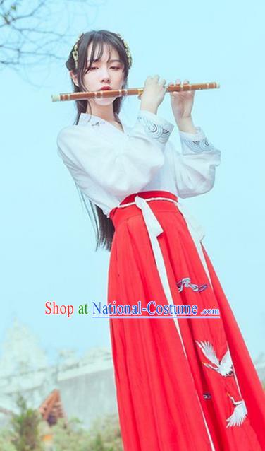 Traditional Ancient Chinese Song Dynasty Imperial Princess Fairy Costume, Elegant Hanfu Clothing Chinese Palace Lady Embroidered Crane Clothing for Women