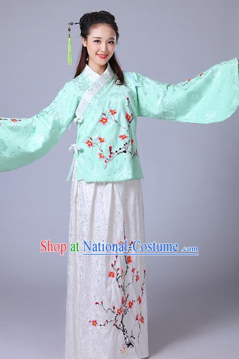 Traditional Asian Oriental China Costume Embroidery Wintersweet Blouse and Skirt Complete Set, Chinese Ming Dynasty Imperial Princess Embroidered Clothing for Women