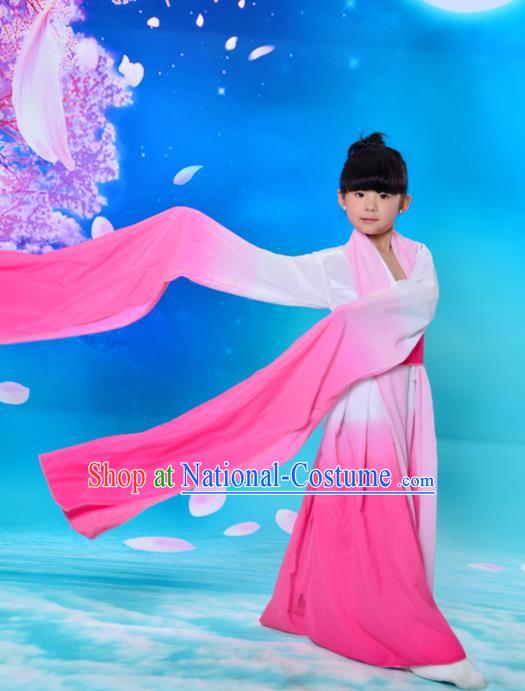 Traditional Asian Oriental Water Sleeve Costumes, China Tang Dynasty Hanfu Princess Fairy Pink Dress for Kids