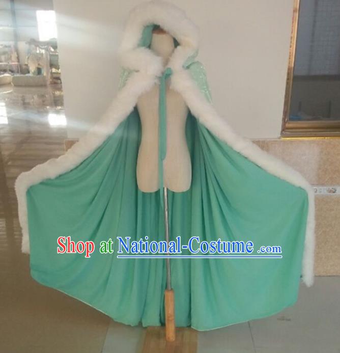 Traditional Asian Oriental Swordswoman Costumes Green Cloak, China Ming Dynasty Princess Hanfu Fairy Embroidery Mantle for Women