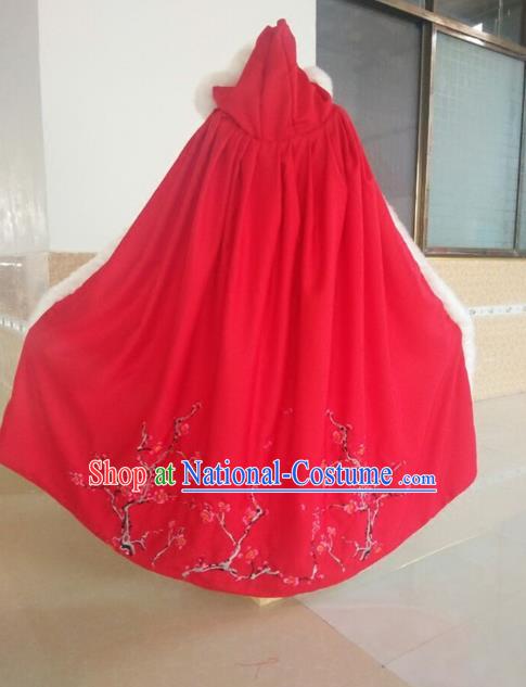 Traditional Asian Oriental Swordswoman Costumes Red Cloak, China Ming Dynasty Princess Hanfu Fairy Embroidery Mantle for Women