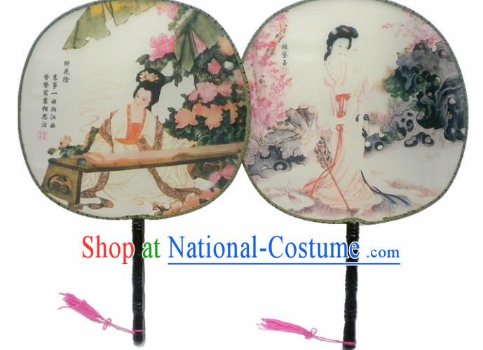 Traditional Asian Oriental Chinese Palace Lady Princess Round Fans Silk Circular Fan for Women