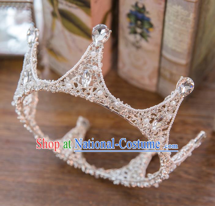 Top Grade Handmade Classical Hair Accessories Baroque Style Princess Crystal Royal Crown Round Hair Clasp Headwear for Women