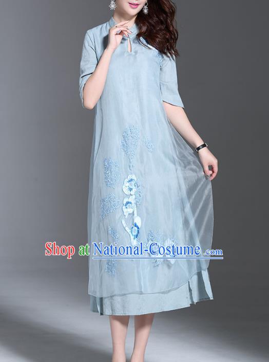 Traditional Ancient Chinese Young Women Cheongsam Dress Republic of China Tangsuit Stand Collar Blouse Dress Tang Suit Clothing