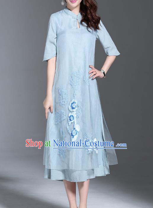 Traditional Ancient Chinese Young Women Cheongsam Dress Republic of China Tangsuit Stand Collar Blouse Dress Tang Suit Clothing