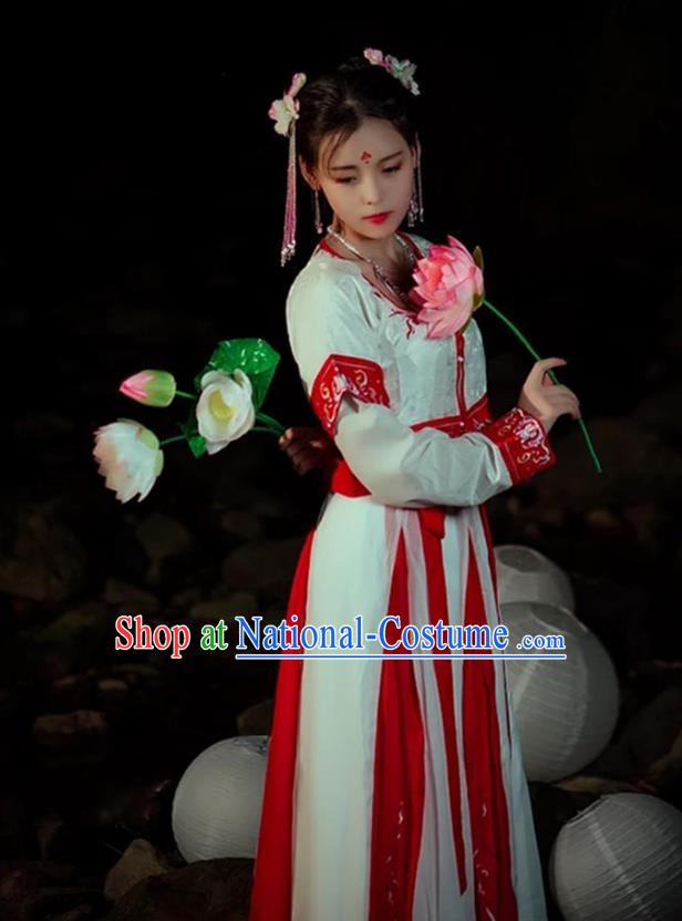 Traditional Asian Oriental China Costume Embroidery Song Dynasty Young Lady Slip Skirts Complete Set, Chinese Hanfu Princess Embroidered Dress for Women