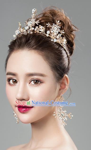 Top Grade Handmade Classical Hair Accessories Baroque Style Princess Crystal Royal Crown and Earrings Complete Set